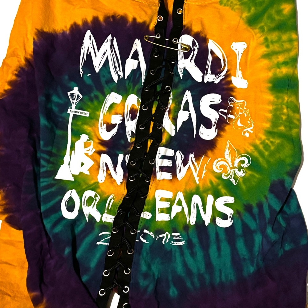 Mardi Gras upcycled Gildan Yellow Green Tie Dye T-Shirt XL